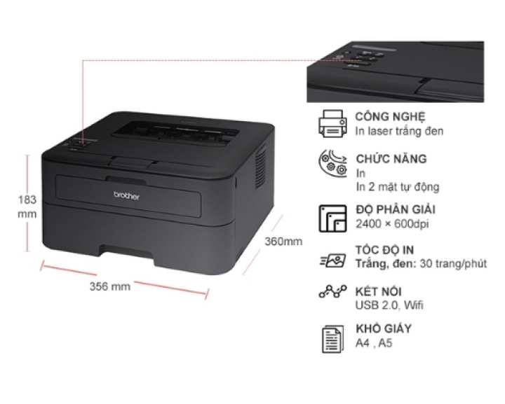 Máy in laser trắng đen BROTHER HL-L2366DW